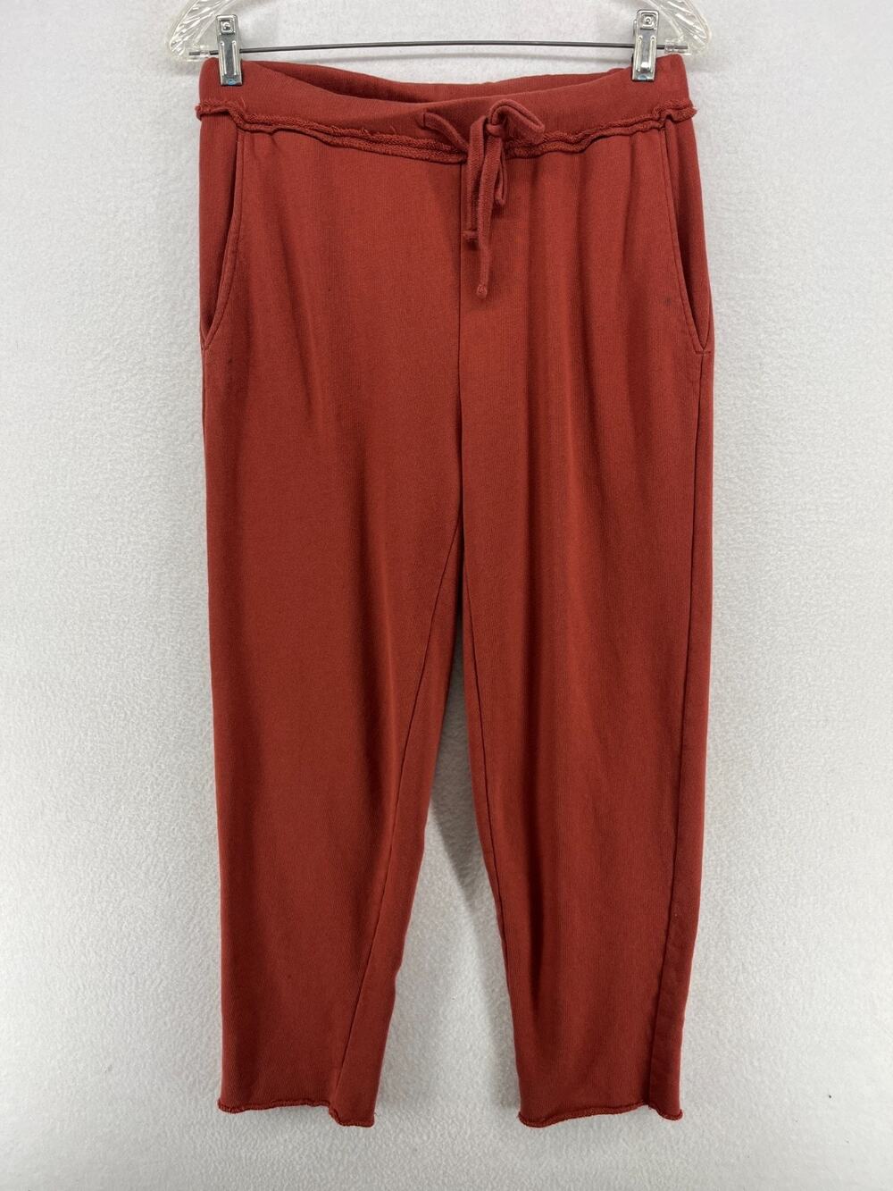 EILEEN FISHER Pants PS Organic Cotton Terry Tapered Raw Hem Drawstring Orange